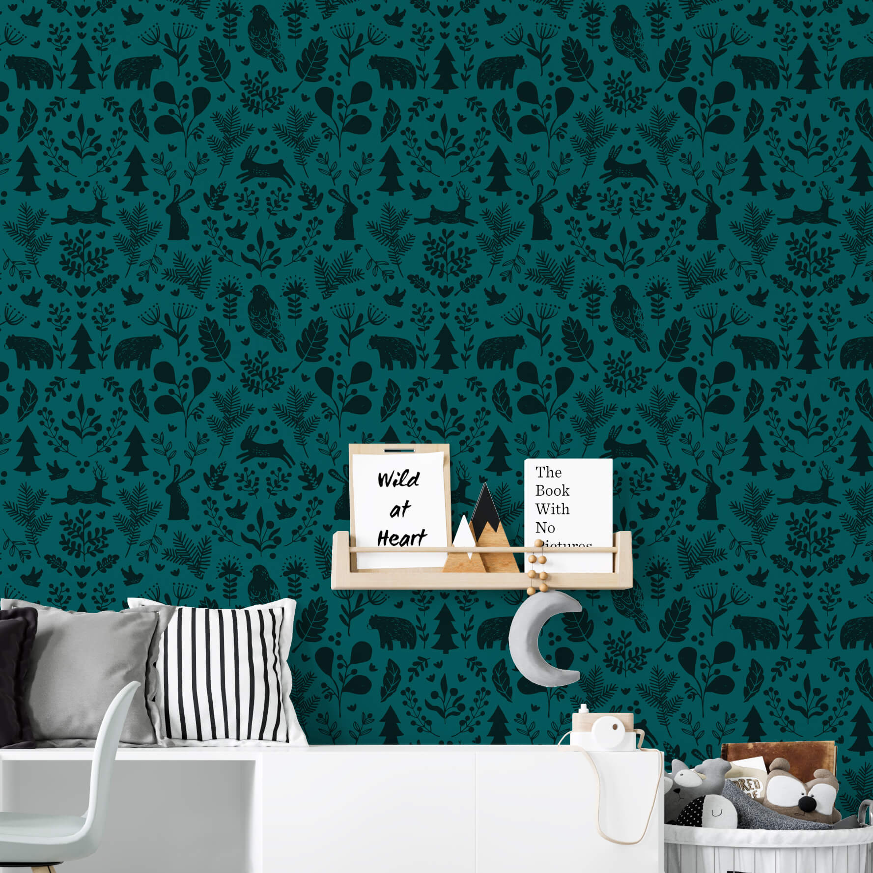 FORET ENCHANTEE vert salle de jeux blanche noir gris ZOOM CROP